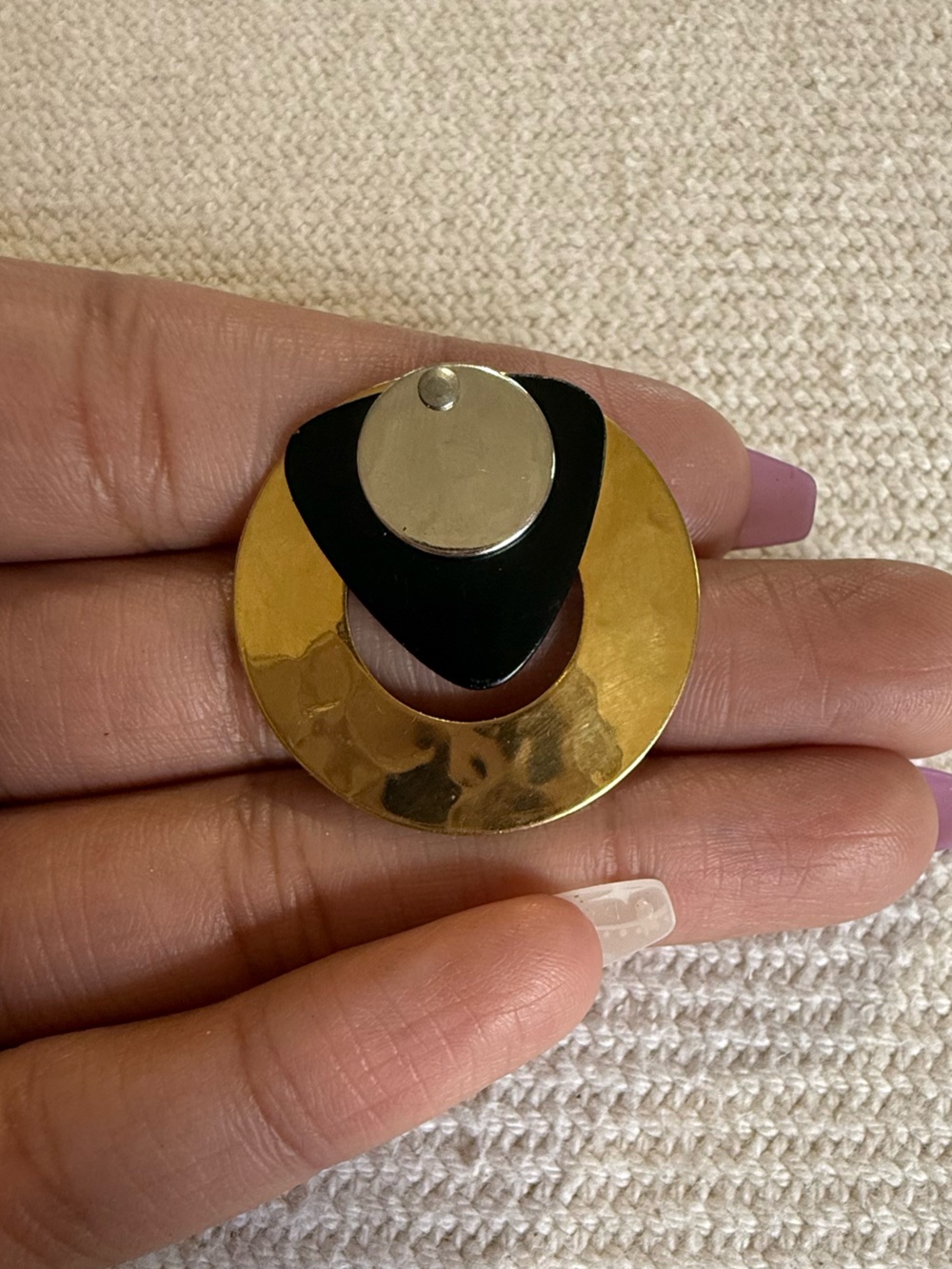 Postmodern Memphis-style geometric mixed-metals brooch